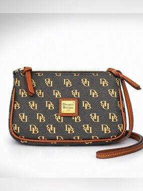 Dooney & Bourke Brown and Tan Signature DB Wristlet Crossbody